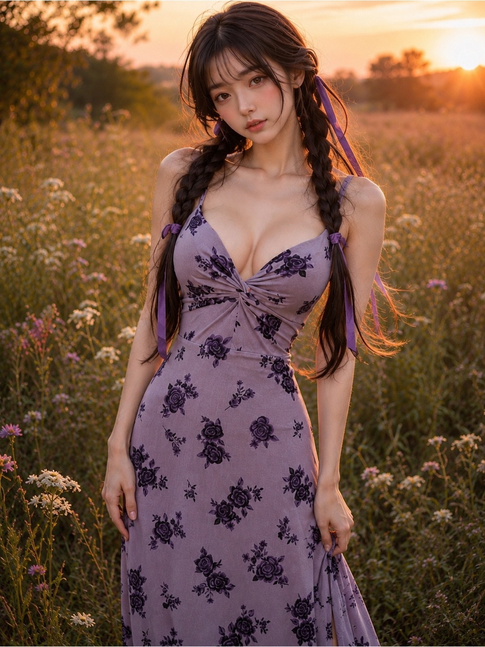 Twilight Meadows & Wild Roses cottagecore romance twist front Maxi Dress